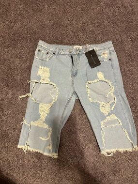 Signature8 Light Blue Distressed Knee-Length Jean Shorts